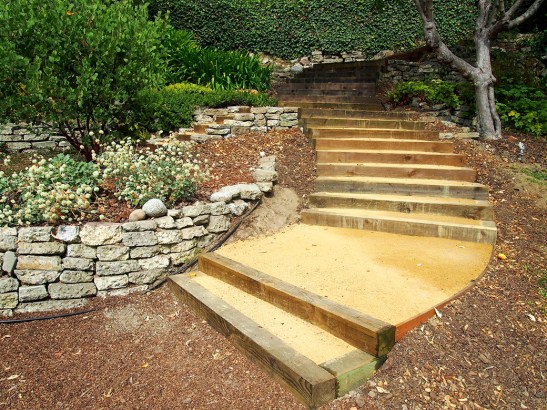 After: The new walkway from our home to the garden is composed of six-foot wide curving steps and level landings. It's astounding how much more of a pleasure it is to walk on a well-designed and built set of steps.
