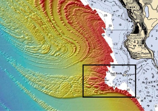 This Seafloor Map released by the US National Oceanic and Atmospheric Administration shows the geology behind Mavericks.