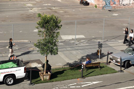 The original PARK(ing) Day park created by Rebar in 2005. Photo from Rebar